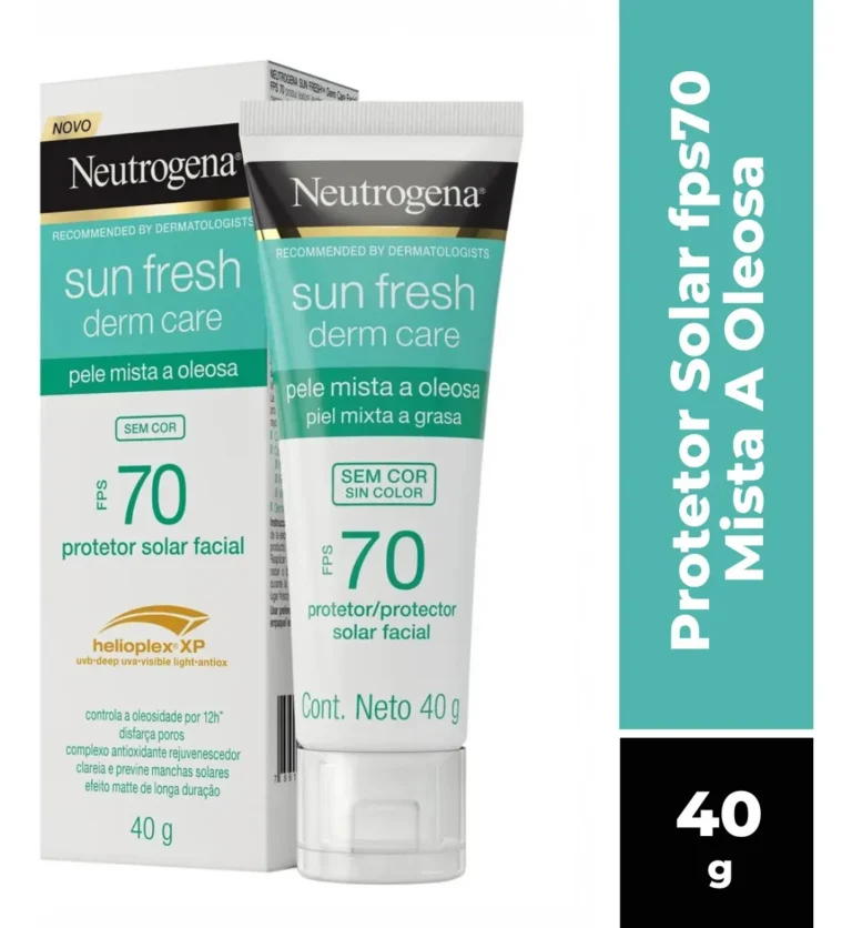Protetor Solar Facial Para Pele Oleosa Neutrogena Sun Fresh Derm Care sem cor FPS 70, 40g
