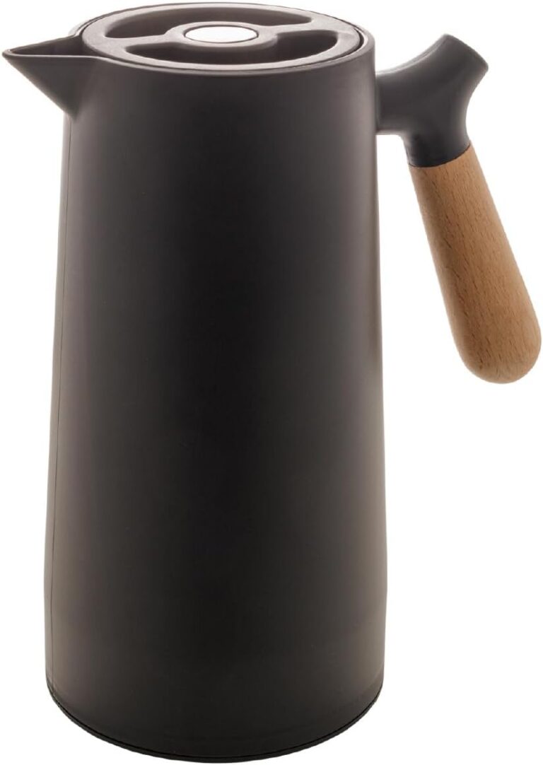 WOLFF – Garrafa Térmica de Plástico com Cabo de Madeira Nórdica 1L Preta – Mesa Posta – Itens Para Casa – Utensílios de Cozinha – Perfeita Para Café e Chá
