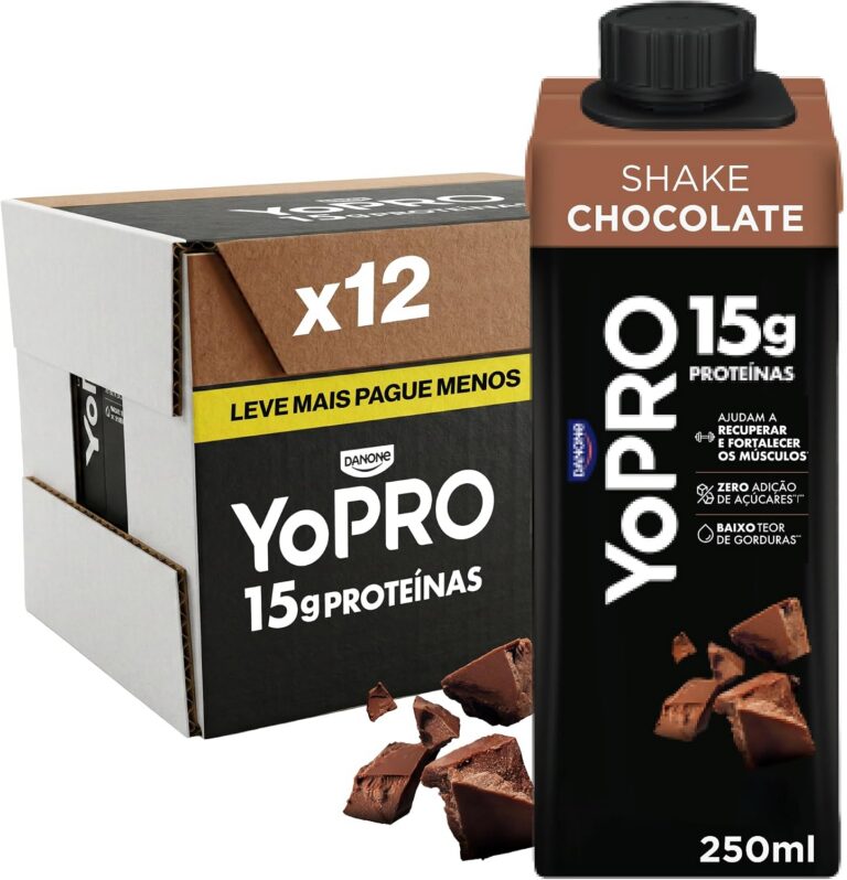 YoPRO Bebida Láctea UHT Chocolate Líquida Caixinha 250ml – 15g de Proteínas – Sem Lactose – Pack com 12 Unidades
