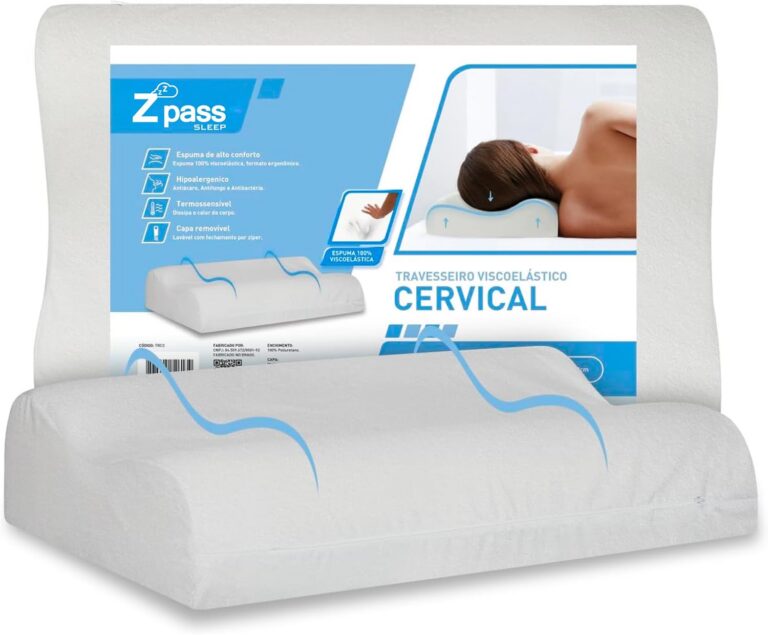 Z Pass Sleep Travesseiro Nasa Ortopédico Cervical D40 12/10cm de altura Suporte ergonômico com tratamento Alergo Free Anti ácaro, anti fungo e anti bactéria para fronhas 50x70cm – Branco